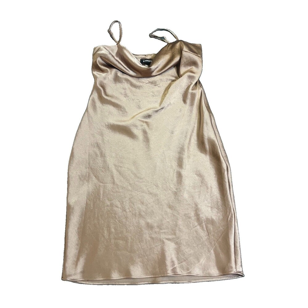 Express Satin Champagne Slip Dress Size XXS Adjustable Straps Y2K Glam Bougee